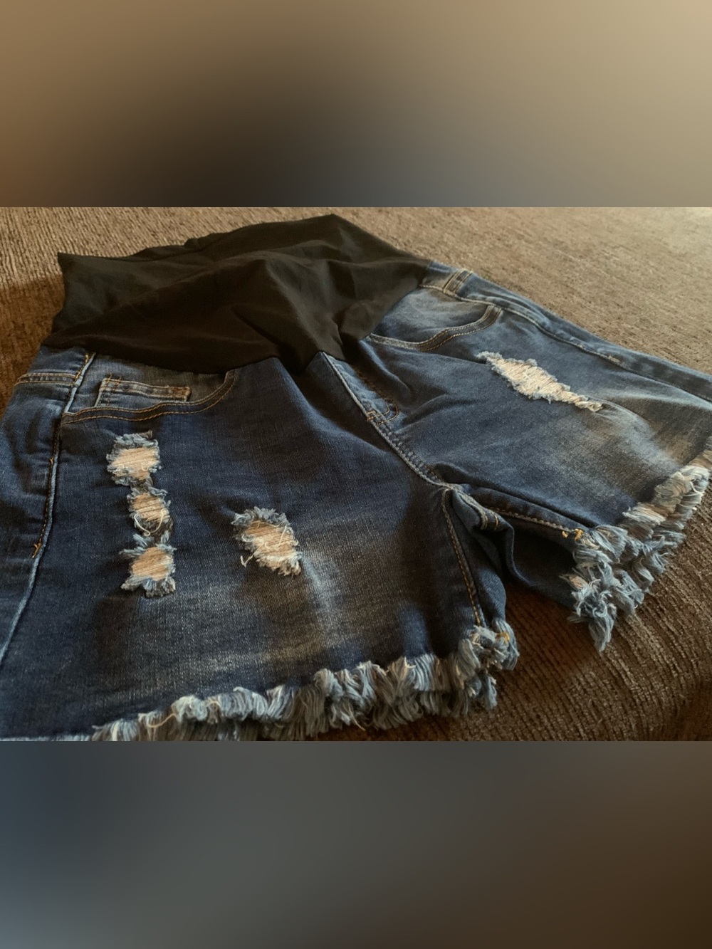 Distressed Dark Blue maternity Denim Shorts